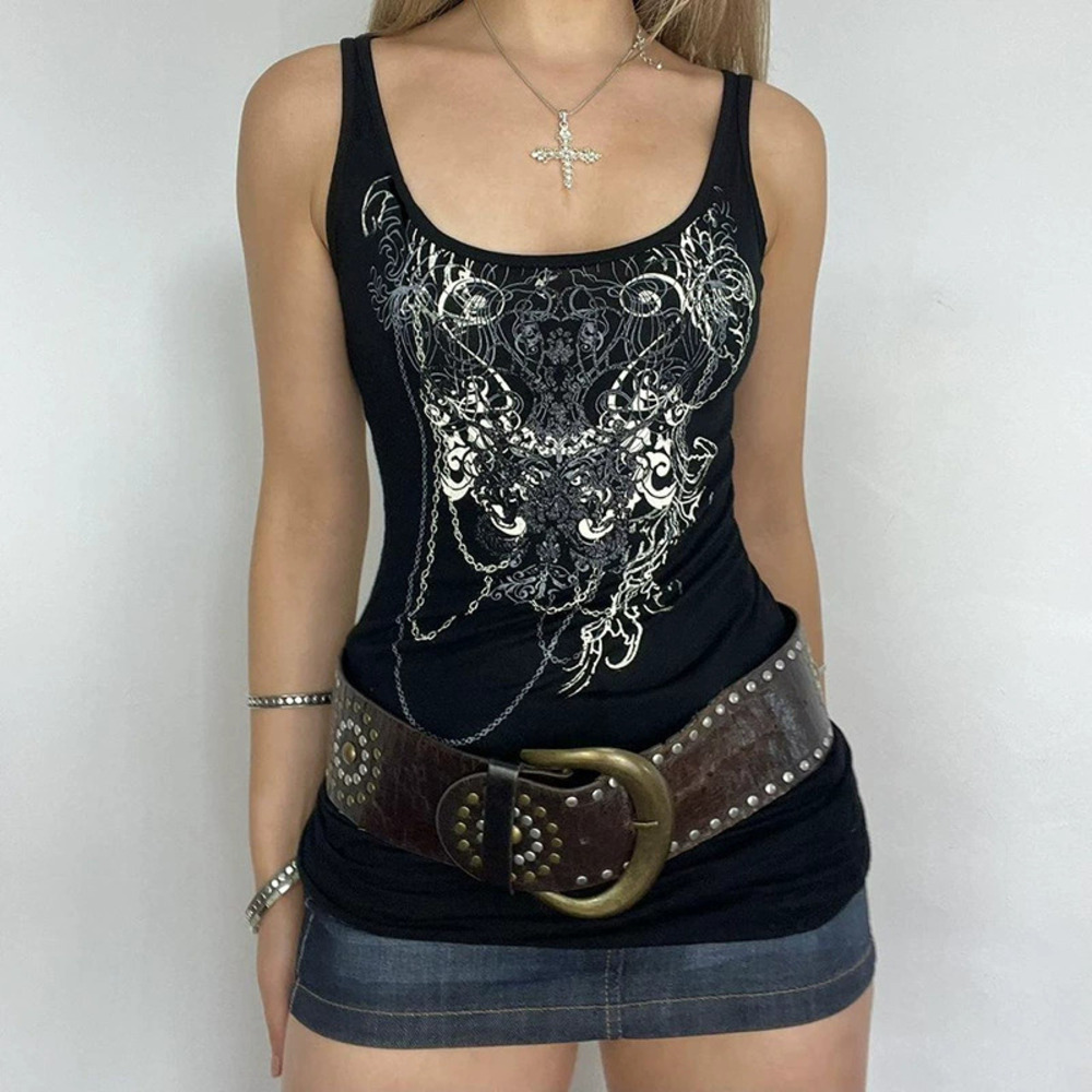Zara Y2K Retro Print Sleeveless Top Streetwear Dark Aesthetic